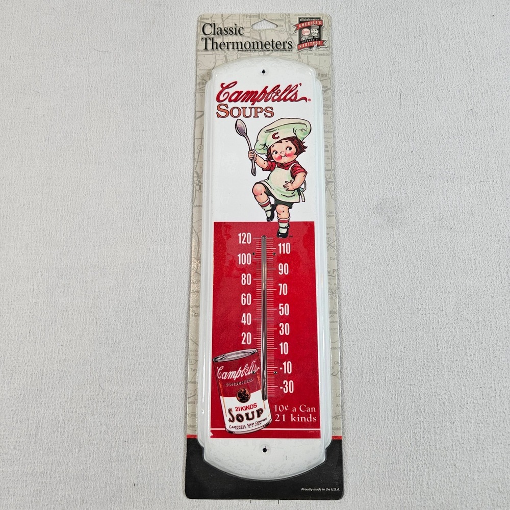 Campbells Soup‎ Wall Thermometer OS White Red Vintage Style Tin Sign NWT #1